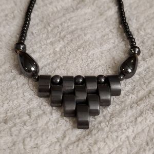 VINTAGE Tumbled Hematite Beaded Necklace